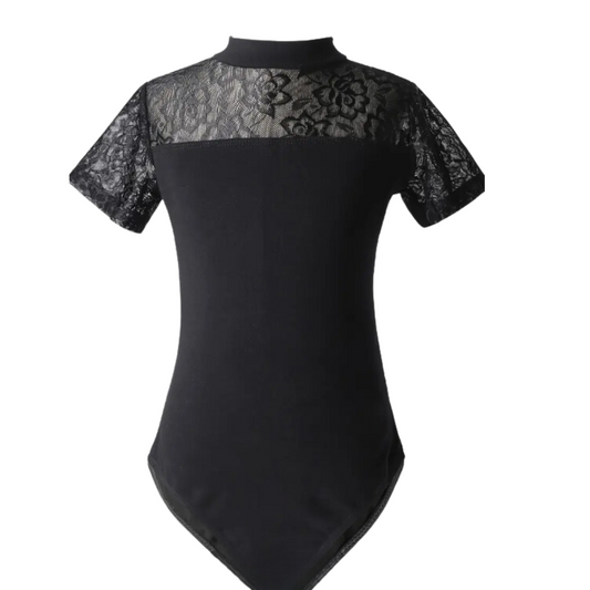 Girls Black Lace Sleeve Leotard