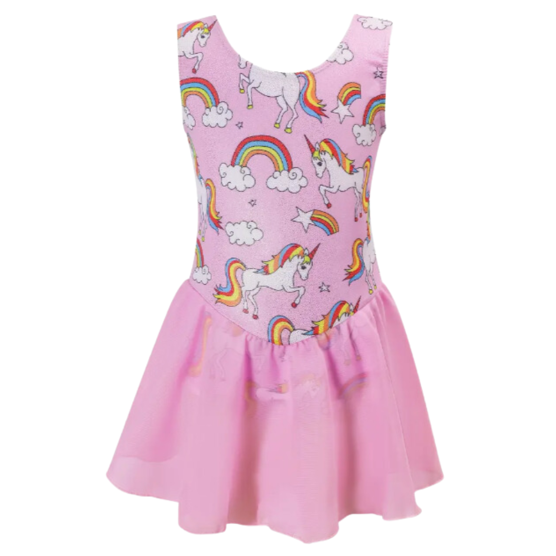 Girls Rainbow Printed Skirted Leotard