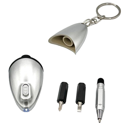 Metallic device with attachments on a white background