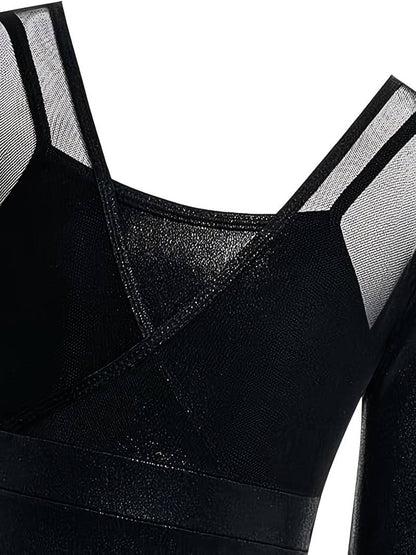 Metallic Mesh V-Neck Leotard