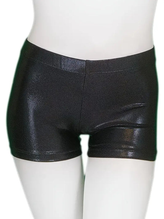 Solid Black Metallic Hot Shorts