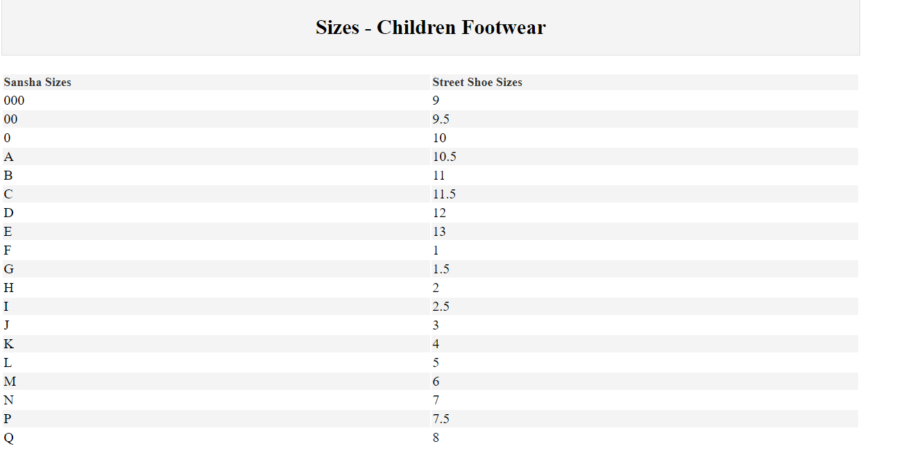 Sansha ballet 2025 shoes sizing